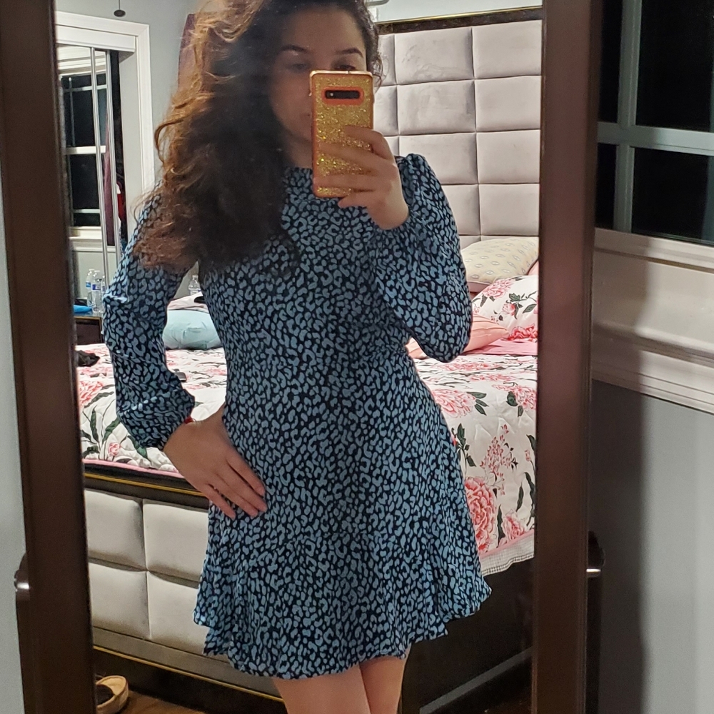 Blue & black print dress